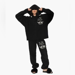 Black boys lie quilted hoodie